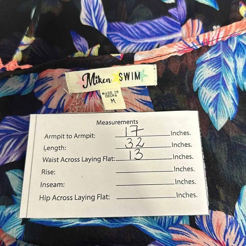 Miken TROPICAL FLORAL Print Smocked Waist Cover-up, Sz M